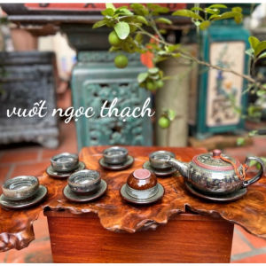 Bộ Ấm Trà Tử Sa Vuốt Ngọc Thạch - Nghệ Nhân Ưu Tú Vương Mạnh Tuấn - Ấm Chén Bát Tràng