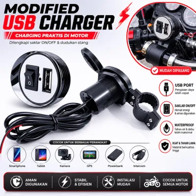 Charger Aki Motor Waterproof USB Plug Hp Charger Hp di Motor