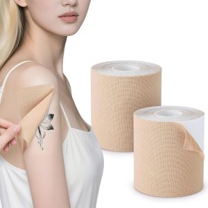 2 Rolls Tattoo Cover Up Tape 3"x16.4FT Cuttable Concealer Patches for Scars & Birthmarks Breathable Cotton-Spandex Adhesive Tape Sweat-Resistant Tattoo Cover Up Patch for Work & Social Light Beige