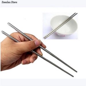 1 Pair Stainless Steel Chopsticks Reusable Sushi Chopsticks Set Non-slip Chinese Food Metal Sticks