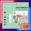 AI-A56 Buku Mewarnai Watercolor Book Coloring Edukasi Anak / Buku Gambar Mewarnai Buku Lukis Cat Air Set Free Kuas. 