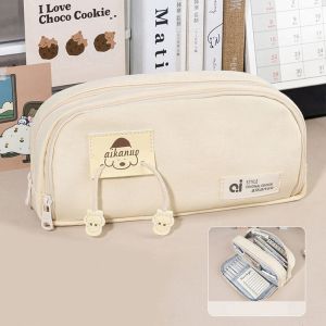 GONUUWGL  Storage Canvas Stationery Bag Large Capacity Aesthetic Puppy Pencil Pouch Kawaii Korean Style Multi Layer Pencil Bag Stationery