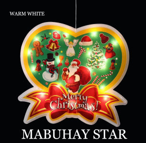 MABUHAY STAR Christmas Lights LED Decorative Hanging Lights Warm White  Heart Shape With Santa 45*43CM