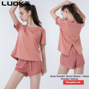 Luoke 运动裤 yoga t-shirt for women Quick Drying Clothes Thin 2 in 1 Shorts Gym Sports Running Clothes Loose 2PCS