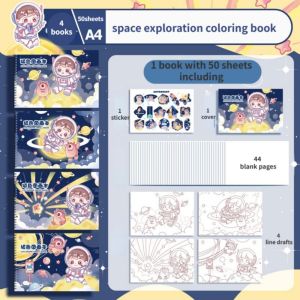 4PCS/Set Cute Coloring Book For Kids Cartoon Paintbook With Stickers Blank Drawing Paper Sketching Graffiti