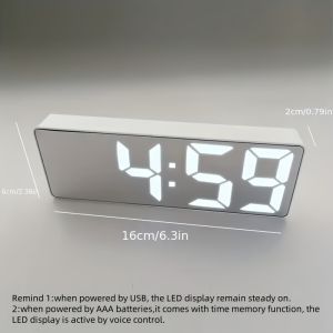1pc LED Mirror Alarm Clock with Digital Display USB Powered Snooze Function Night Light and Home Decor for Bedroom or Office - Modern Rectangular Design Plastic FrameBedroom Alarm Clock | Modern Alarm Clock | Plastic Frame Clock Alarm Clockes