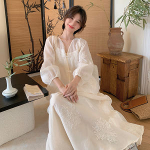 2026 Spring Summer New Chinese Style White Lace Embroidery Shirt & Skirt Two Piece Set