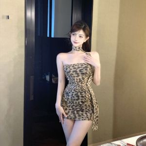 Đầm họa tiết da báo thiết kế mùa hè dành cho nữ hở vai ôm sát