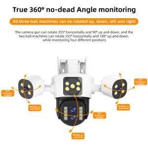 LLSEE Full HD 16MP 4-Lens 3-Screen Wireless Camera WiFi Outdoor CCTV 360 Monitoring Camera 12MP Color Night Vision 10x Zoom IP65 Waterproof Real time Sharing CCTV Smart Camera