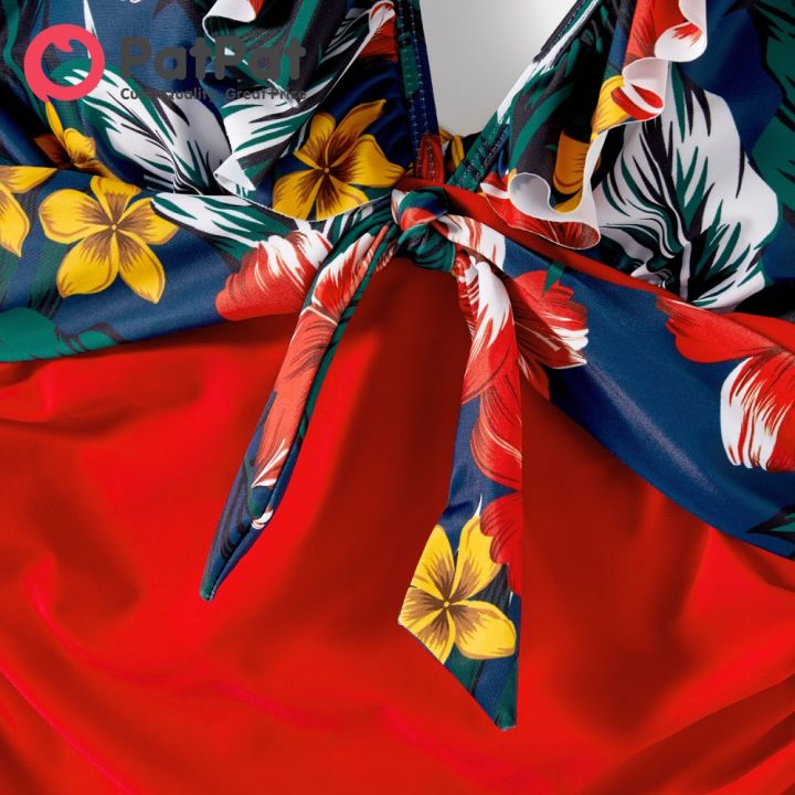 PatPat%20Family%20Matching%20Floral%20Print%20&%20Solid%20Spliced%20Ruffle%20Trim%20One-piece%20Swimsuit%20and%20Swim%20Trunks%20-%20Image%206