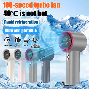 💕Strong Wind Cooling💕100-Speed Turbine Handheld Fan Outdoor Mini Handheld Fan Small Portable Ice Cooling