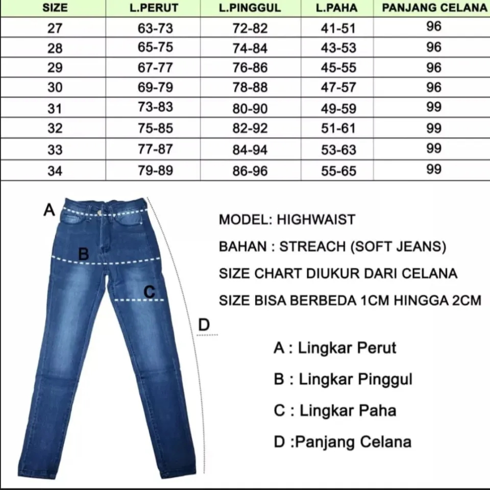 Size deals celana levis