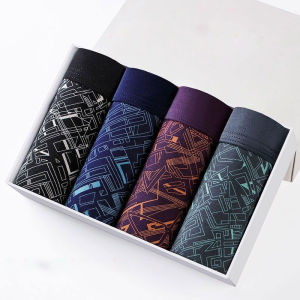 4Pcs Breathable Boxer Shorts for Men Geometric Line Printed Pants Free Shipping