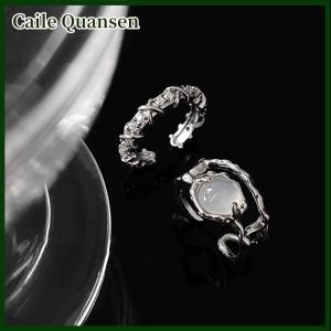 Caile แหวนโอปอลคริสตัลแบบเปิดแหวกแนววินเทจสำหรับผู้หญิงของขวัญเครื่องประดับแสนสวย Y2K หวาน