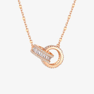 CTS 925 Silver Zircon Chain Double Ring Necklace CHOW TAI SENG 周大生 S1PC1133R S1PC1133W