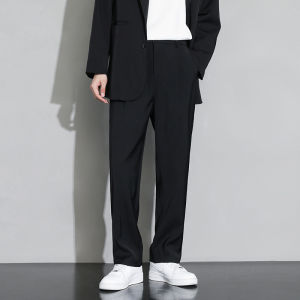 Mens Summer Nine-Point Loose Straight Casual Pants Mens Draped Spring and Autumn Style Ice Silk Black Suit Pants