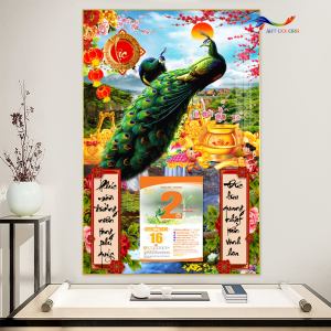 Lịch TẾT 2026 tráng gương Chim Khổng Tước- Lịch treo tường 2026 (40x60 cm) TẶNG BLOC ĐẠI