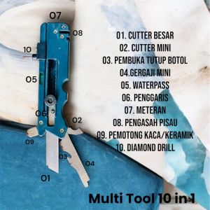 10 in 1 Multy Tool Cutter Alat Kombinasi Potong Kaca  Keramik Cuter Gergaji Meteran Pembuka Tutup Botol Waterpass Pengasah Pisau