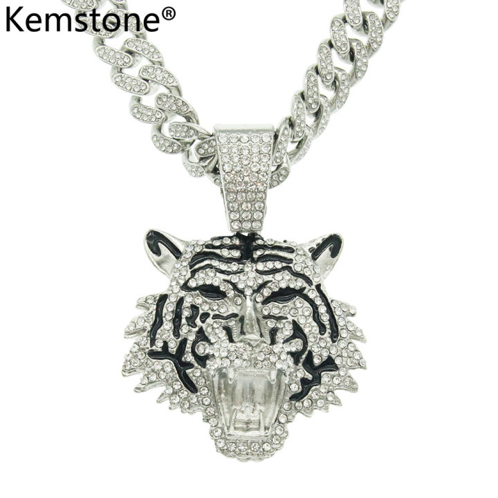 Kemstone Gold/Silver Rhinestone Tiger Pendant Cuban Chain Hip Hop Jewelry  for Men Lazada PH
