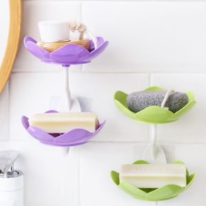 Plastics Flower Shape Double Layer Soap Holder Non Perforated Wall Mounted Double-layer Drain Shelf