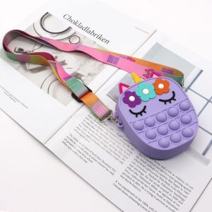 MP1442 Tas Selempang Pop It Mini Rubber Motif Unicorn Oval Anak  PopIt Rainbow
