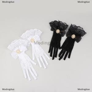[COD] Modingdue Girl Lolita Mesh Bow Flower Lace Gloves Black White Lace Gloves lolita Lace Sleeves Cosplay Jewelry