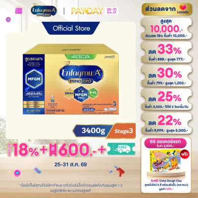 นมผง เอนฟาโกร เอพลัส มายด์โปร สูตร3 ชนิดจืด (3400 กรัม) Enfagrow A+ MindPro Stage3 Plain (3400 g) *แพ็คเกจอยู่ระหว่างการเปลี่ยนแปลง
