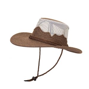PENGA Summer Western Cowboy Hats Wide Brim Fishing Cowgirl Visor Cap Classic Mesh Hollow Out Sunscreen Bucket Hat for Women Men