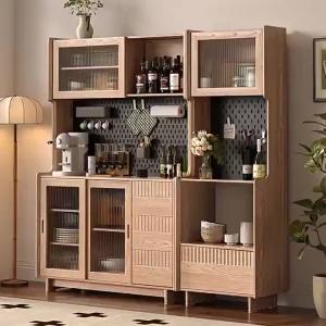 Nordic Ash Solid Wood Sideboard Integrated Wall Tea Cabinet Locker High Cabinet Wire-Wrap Board Multi-Functional Wine Cabinet