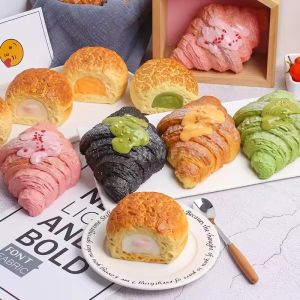 Cute Bread Toast Squishy Squeeze Ball Donuts Slow Rising Rebound Fidget Sensory Toy Anti Stress Relief Toys for Kids Adults Desktop Decor