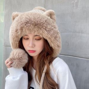 STMEN ฟูฟ่อง หมวกหูแมว ผ้าขนสัตว์ การ์ตูน หมวกเล่ยเฟิง น่ารัก หนาขึ้น หมวกป้องกันหู ฤดูหนาว/ฤดูใบไม้ร่วง
