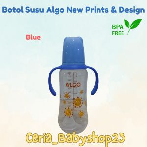 Botol Susu Bayi Algo Plastic Baby Feeding Bottle New Print New Design 280ml untuk Usia Bayi 3 Bulan Keatas Bahan PP BPA Free Berkualitas