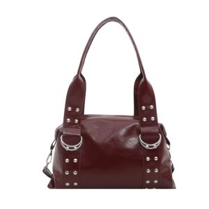 COOLCELLS Quá khổ Túi Tote Đinh Tán Phong Cách Punk Da mềm Đính đinh tán Túi xách phong cách Hàn Quốc độc đáo Túi Hobo Gothic Nhẹ Túi xách dung tích lớn Di chuyển hàng ngày