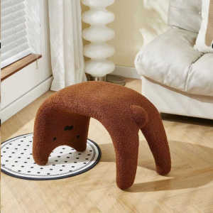 UrbanSpace SG- Cute Cat Wooden for Home Entrance Shoe Changing Entryway Sofa Lambswool Dressing Makeup Stool