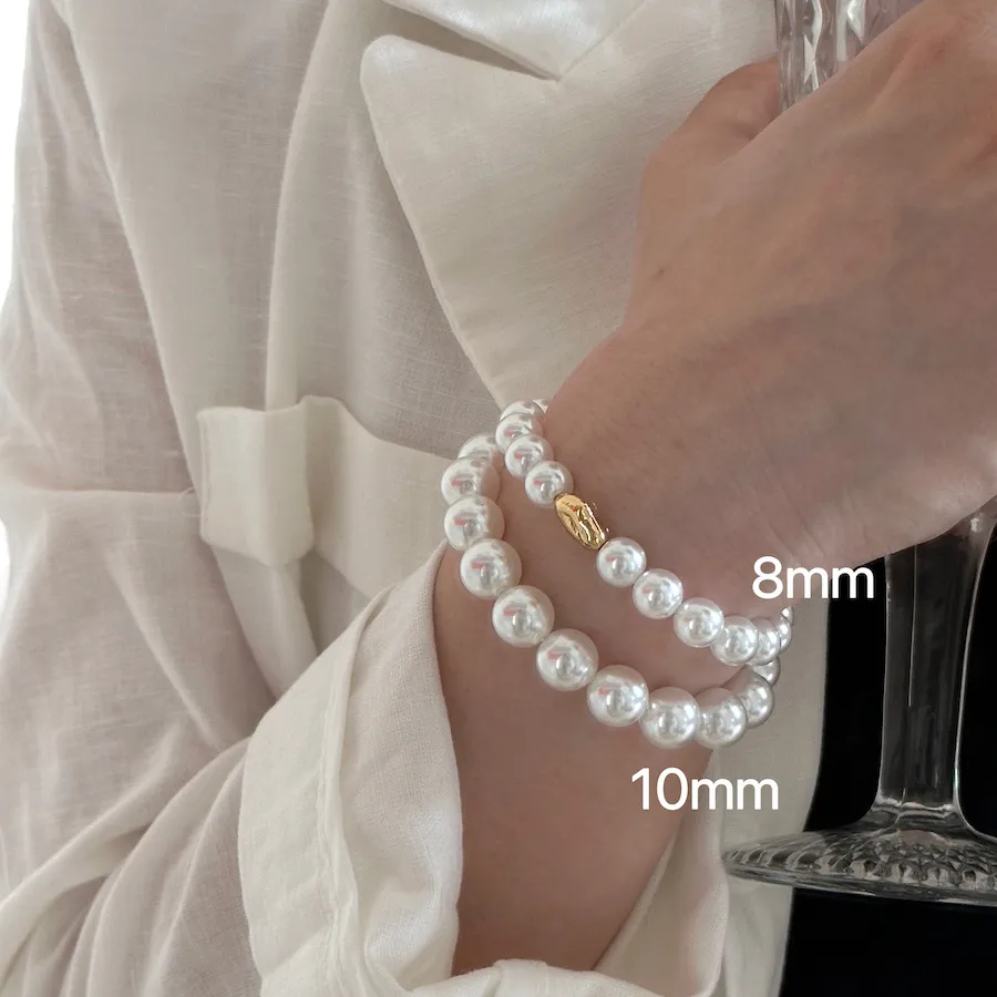 3 Strand 10mm Simulated Pearl Stretch Bracelet, 2.5