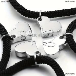 [COD] WEICHENG Four-leaf Clover Magnetic Best Friendship Bracelets For 4pcs Women Men Magnet Heart Best Friend Forever Good Luck Bracelet Gift