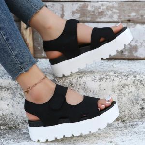 [Free Shipping] Plus-Size Thick-Soled Wedge-Heeled WomenS Sandals New Summer Styles Thick-Soled Beach Sandals Colorful Printed Athletic Sandals
