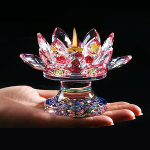 Chân đèn pha lê hình hoa sen đế đựng nến sang trọng