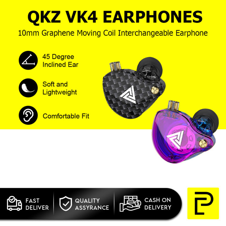 Qkz Vk4 35mm Detachable Wired Headphones Copper Driver Hifi Earphone With Mic Noise Cancelling