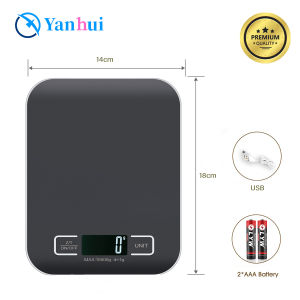 Timbangan dapur digital 1gr/10Kg Stainless Steel dengan TARE & Chargrable