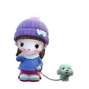 Romantics Resins Dog Walking Figurine Couple Boy Girl Sculpture for Home Decors Enthusiasts or Car Interior Ornament