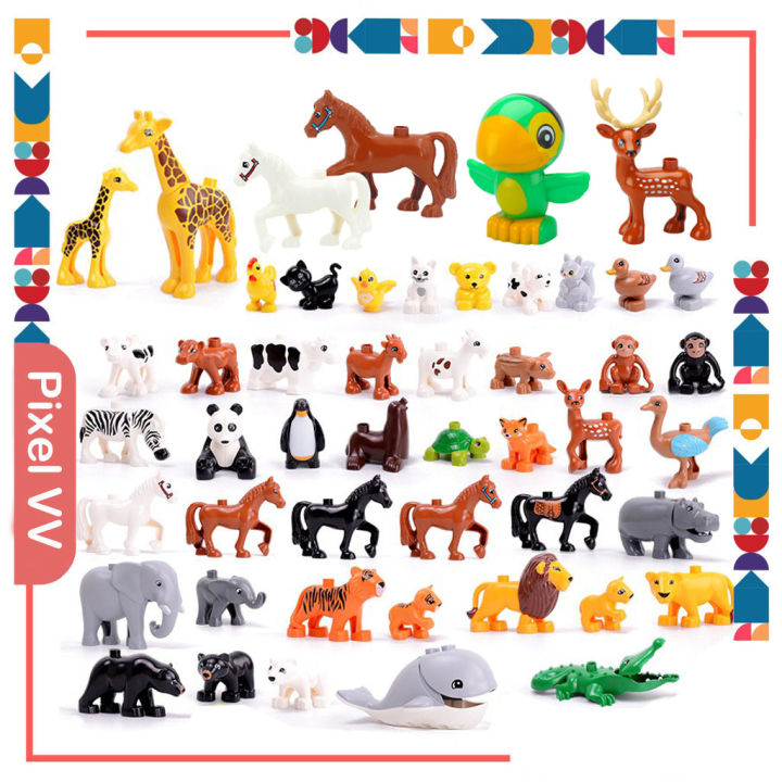 DIY Animal Building Blocks Animal Assembling Scene Plastic Accessories  Large-Particle Building Blocks Compatible with Lego Duplo