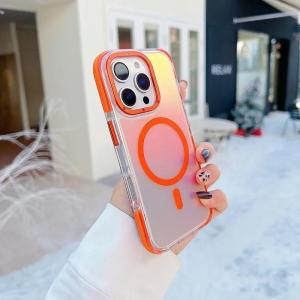 Stylish Metal Lens Case for IPhone 18 Pro Max 17 Pro 16 15 14 13 12 11 for MagSafe Wireless Gradual Change Color Cover