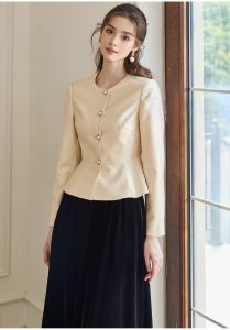 Áo Vest Nữ Công Sở Dáng Peplum Xòe Eo Chiết Ly Thanh Lịch Cổ Tròn Đính Nút