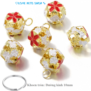 (Combo 5 Chuông + khoen) Chuông lục lạc có hoạ tiết bông hoa & phụ kiện handmade siêu dễ thương - Love Pets Shop