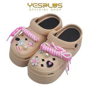 Sandal Baim YESPLUS Wedges Tinggi 8CM Aksesoris Motif Tali Kepang Pink EVA Rubber Import 8899-8