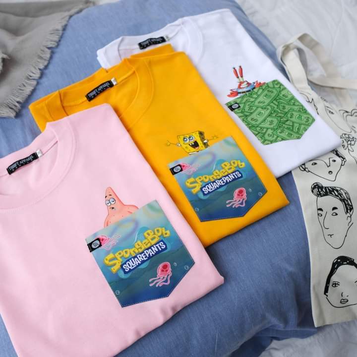 SpongeBob T-Shirt Damen - Graues Shirt Mit Schwammkopf, Patrick & Thaddäus