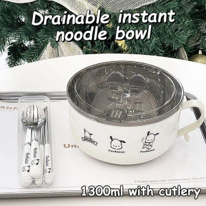 Instant Noodle Bowl with Lid Student Dormitory Drain 304 Stainless Steel Instant Noodle Bowl Anti-Scalding Soup Bowl Large Capacity Lunch Box