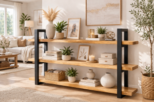 Solid Wood Industrial Shelf | Rustic Bookshelf 2–5 Tier | Handmade Hardwood Storage Rack | Modern Farmhouse Display Shelf for Living Room Bedroom Office Café | Durable Natural Wood Organizer | Heavy-Duty Rustic Furniture | Timeless Handmade Design