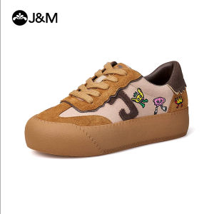 Joy&Mario Casual Shoes Thick-Soled Cartoon Fashion Womens Shoes Canvas Leather Retro Lace-Up Shoes
